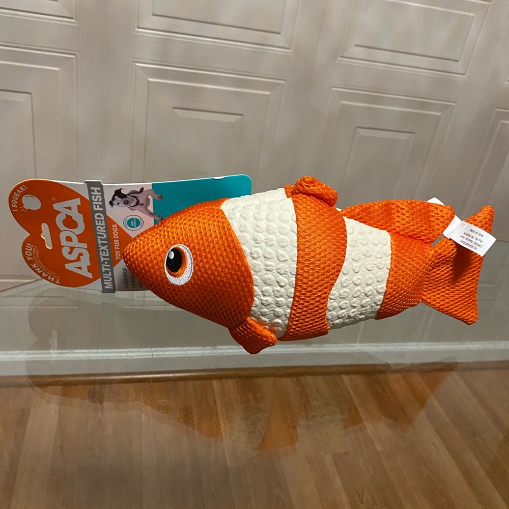 - ASPCA Multi-Textured Fish Clinker &  Squeaky Dog Toy 12”